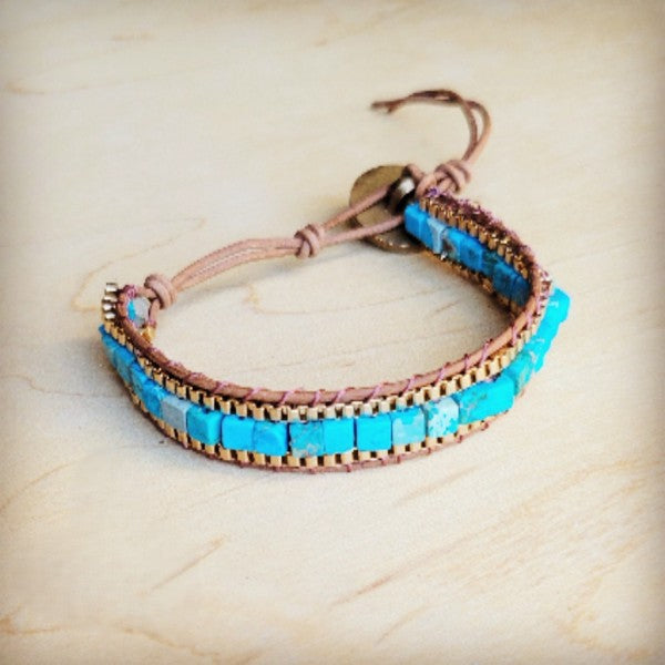 xxWoven Turquoise & Bronze Stacked Stone Bracelet