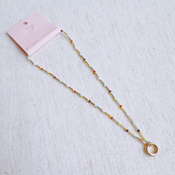 Dainty Color Bead Front Lock Necklace