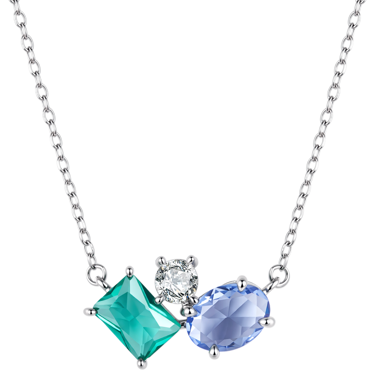 925 Sterling Silver White Gold Plated Transparent Glass CZ 40+5cm Pendant Necklace for Women