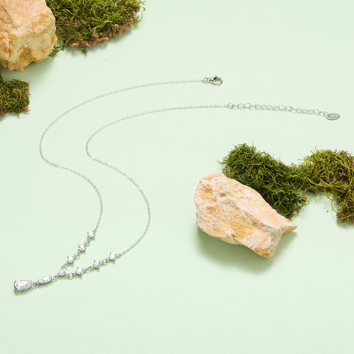 925 Sterling Silver White Gold Plated 1 Carat Moissanite 40+5cm Pavé CZ Necklace for Women