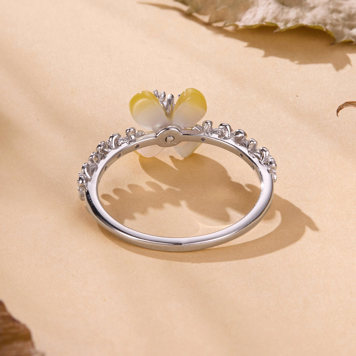 925 Sterling Silver White Gold Plated Nacre Synthetic Pearl CZ Size 6 Ring for Women