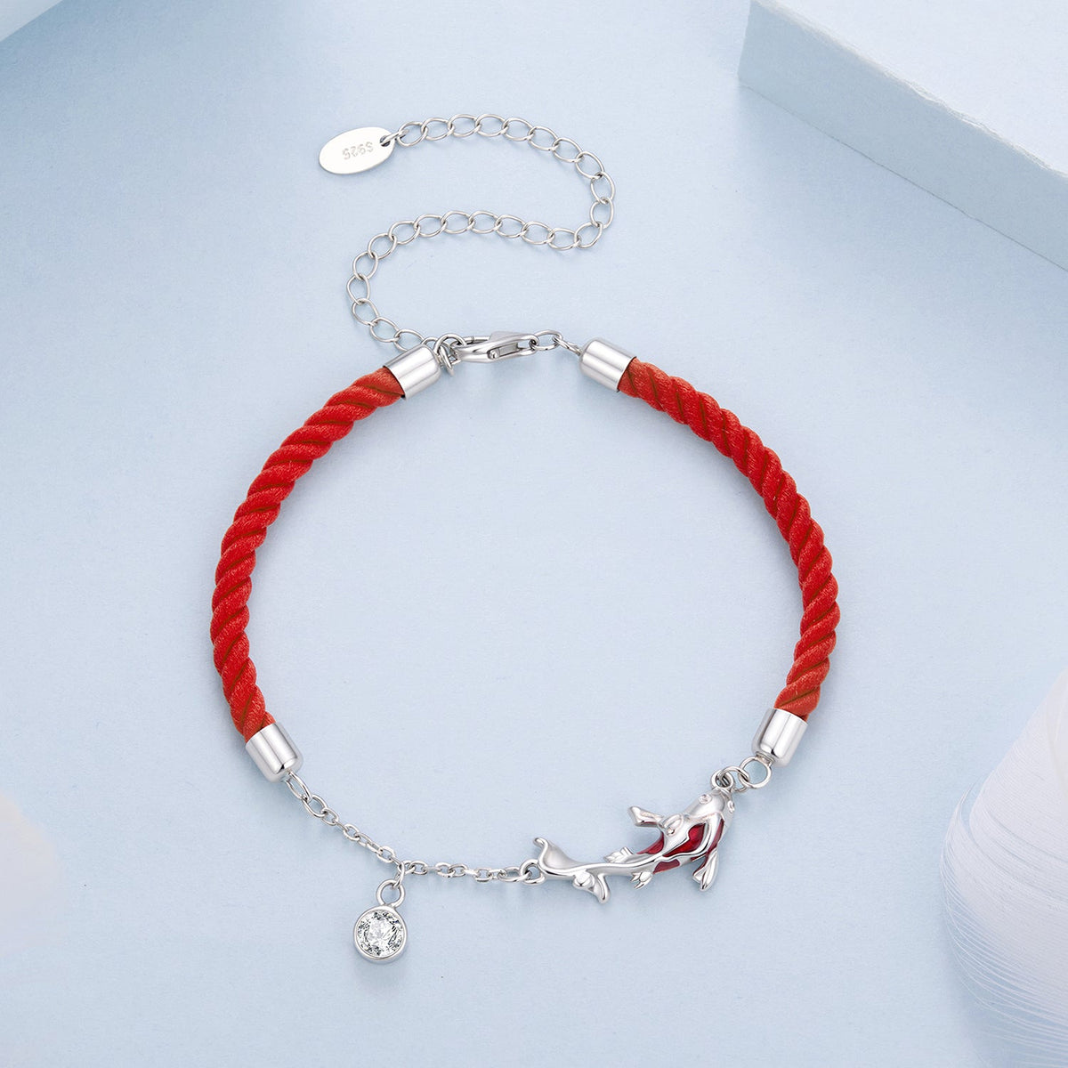 925 Sterling Silver White Gold Plated Enamel CZ Koi 16+6cm Bracelet for Women