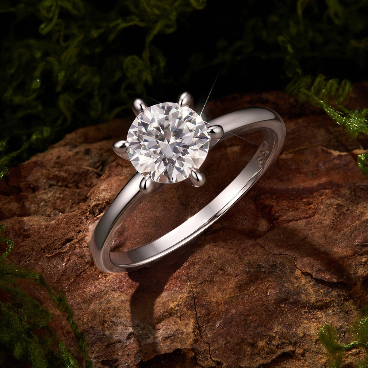 925 Sterling Silver White Gold Plated 0.5ct Moissanite Size 6S Ring for Women