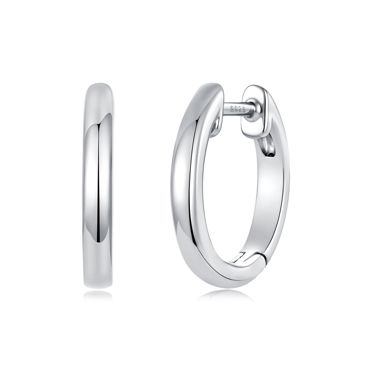 925 Sterling Silver White Gold Plated 1.4 x 0.2 cm Hoop Earrings for Women