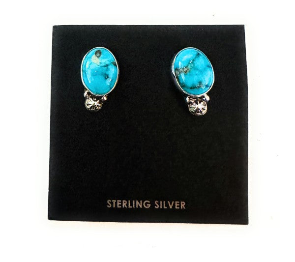 Navajo Sterling Silver & Morenci Turquoise Post Ea