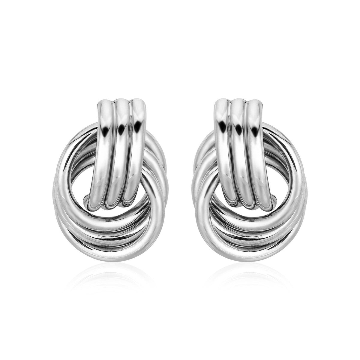 Polished Love Knot Earrings with Interlocking Rings in Sterling Silver
