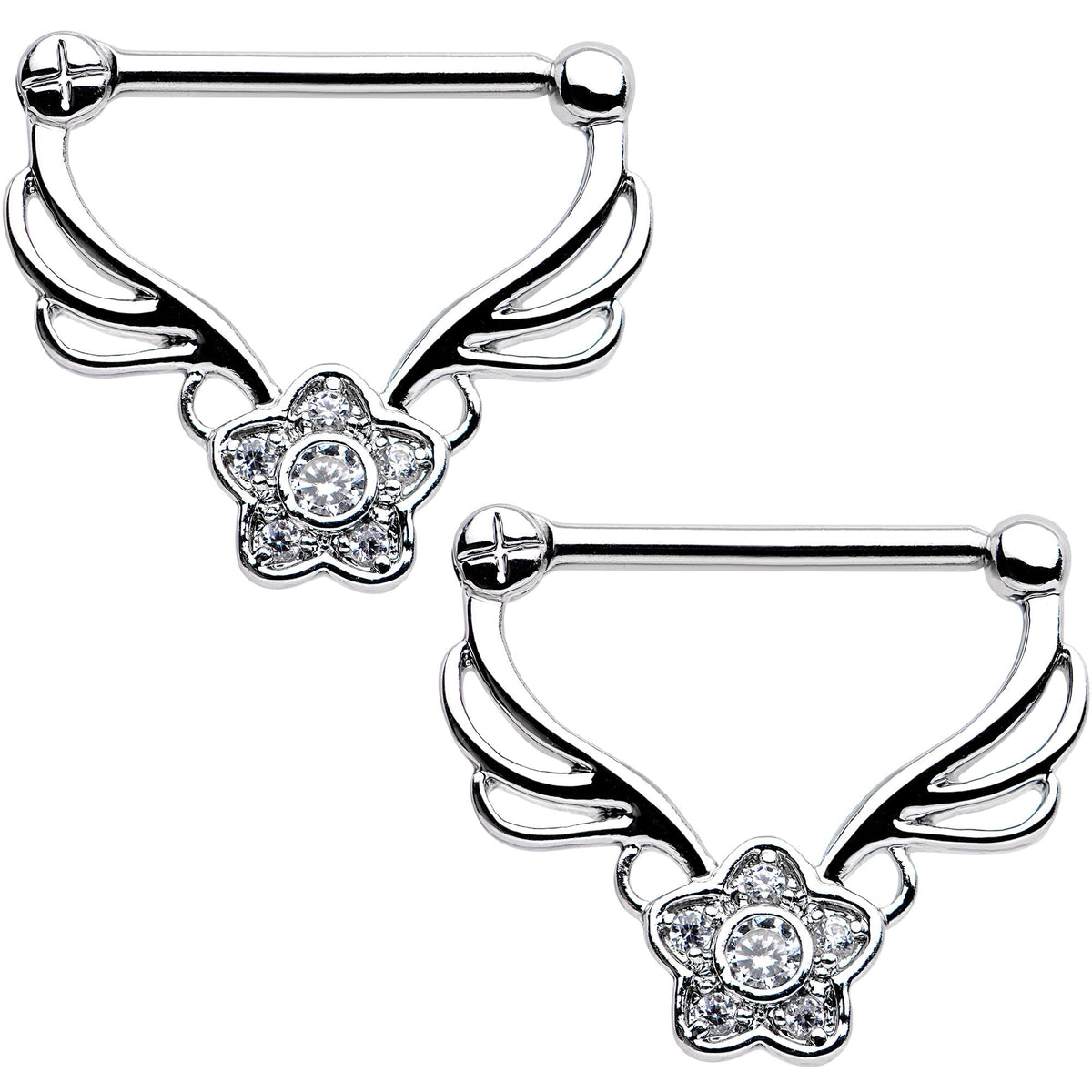 14G 9/16 Clear Gem Power Star Nipple Clicker Set