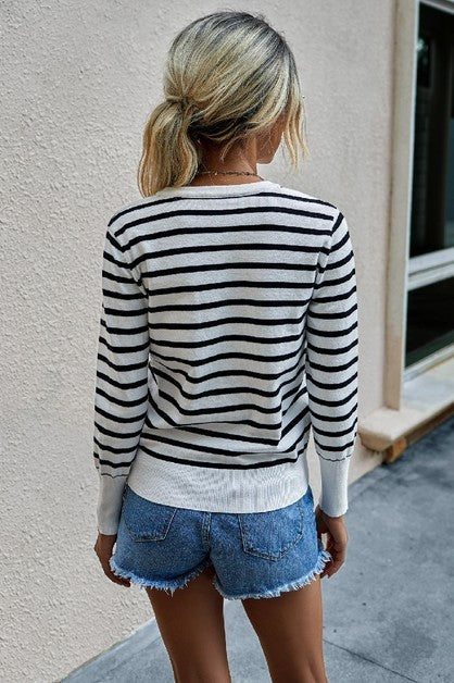 V Neck Print Long Sleeve Sweater