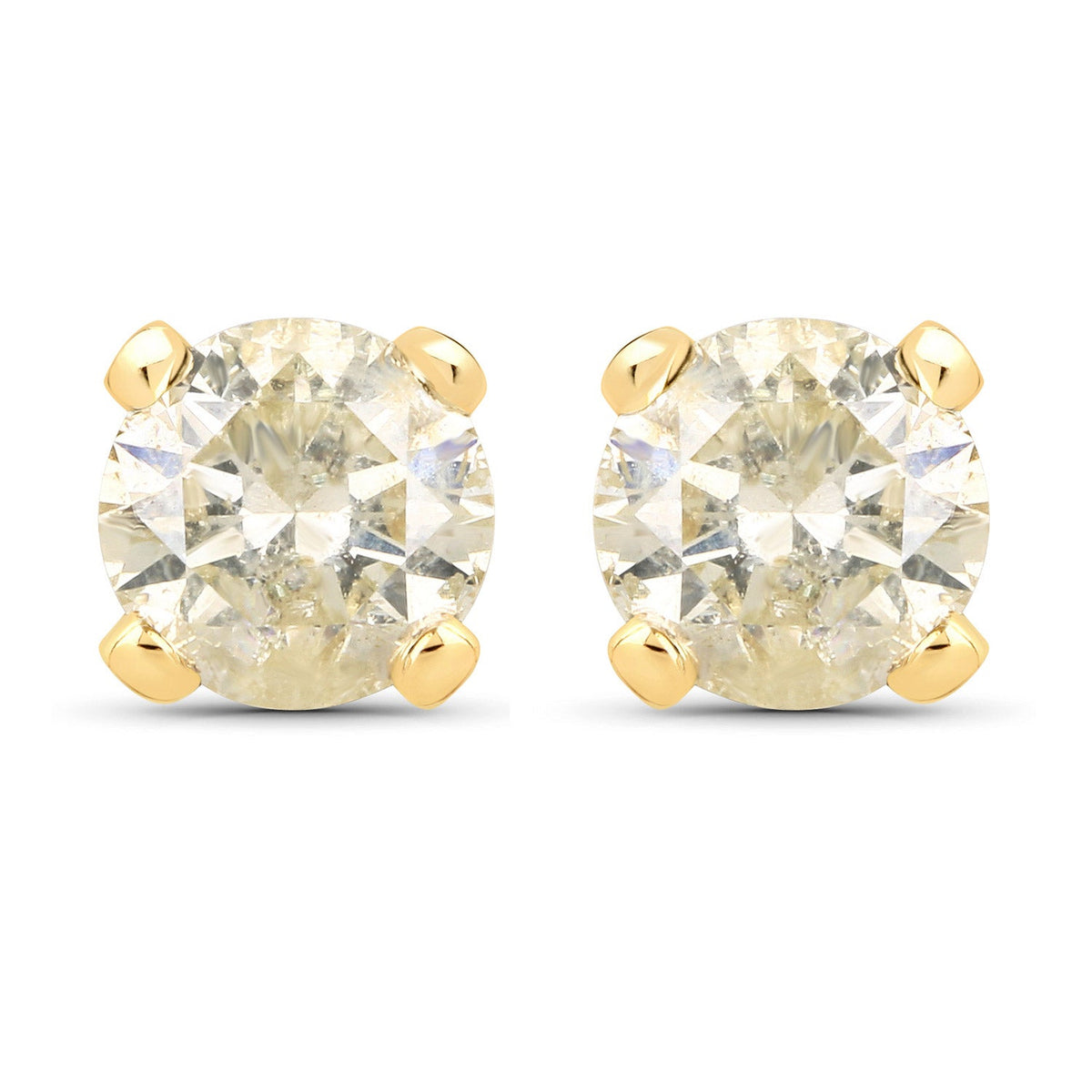 0.98 Carat Genuine LB Diamond 14K Yellow Gold Earrings