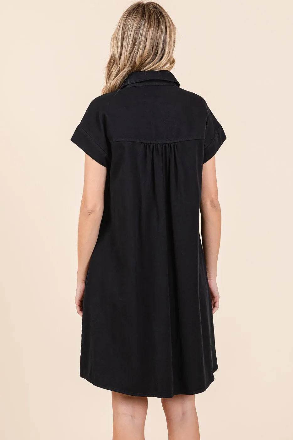 Mittoshop Twill Short Sleeve Collared Mini Dress