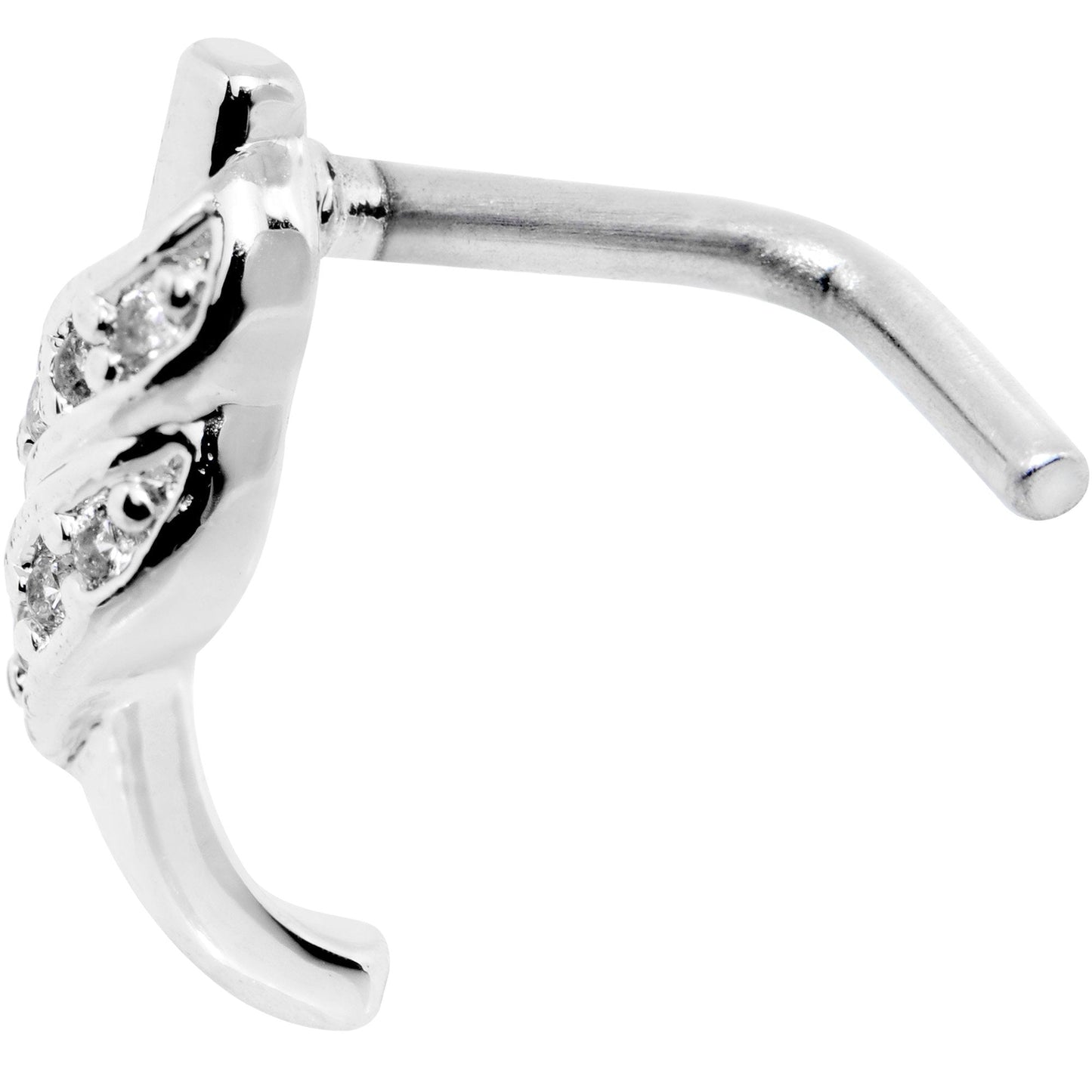 20G Clear CZ Swish Faux Hoop L Shaped Nose Ring