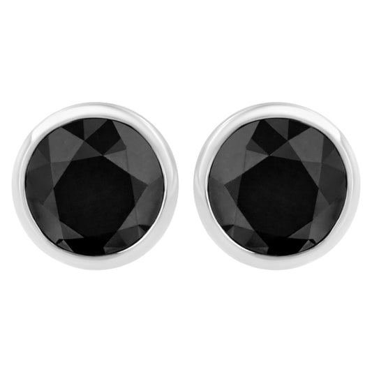 .925 Sterling Silver 4.00 Cttw Round Brilliant-Cut Black Diamond Bezel-Set Stud Earrings with Screw Backs (Fancy Color-Enhanced, I2-I3 Clarity)