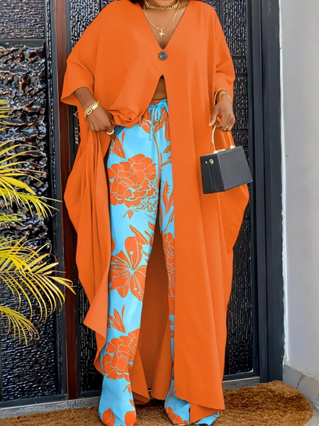 Women's Printed V Neck Shirt & Pants Sets