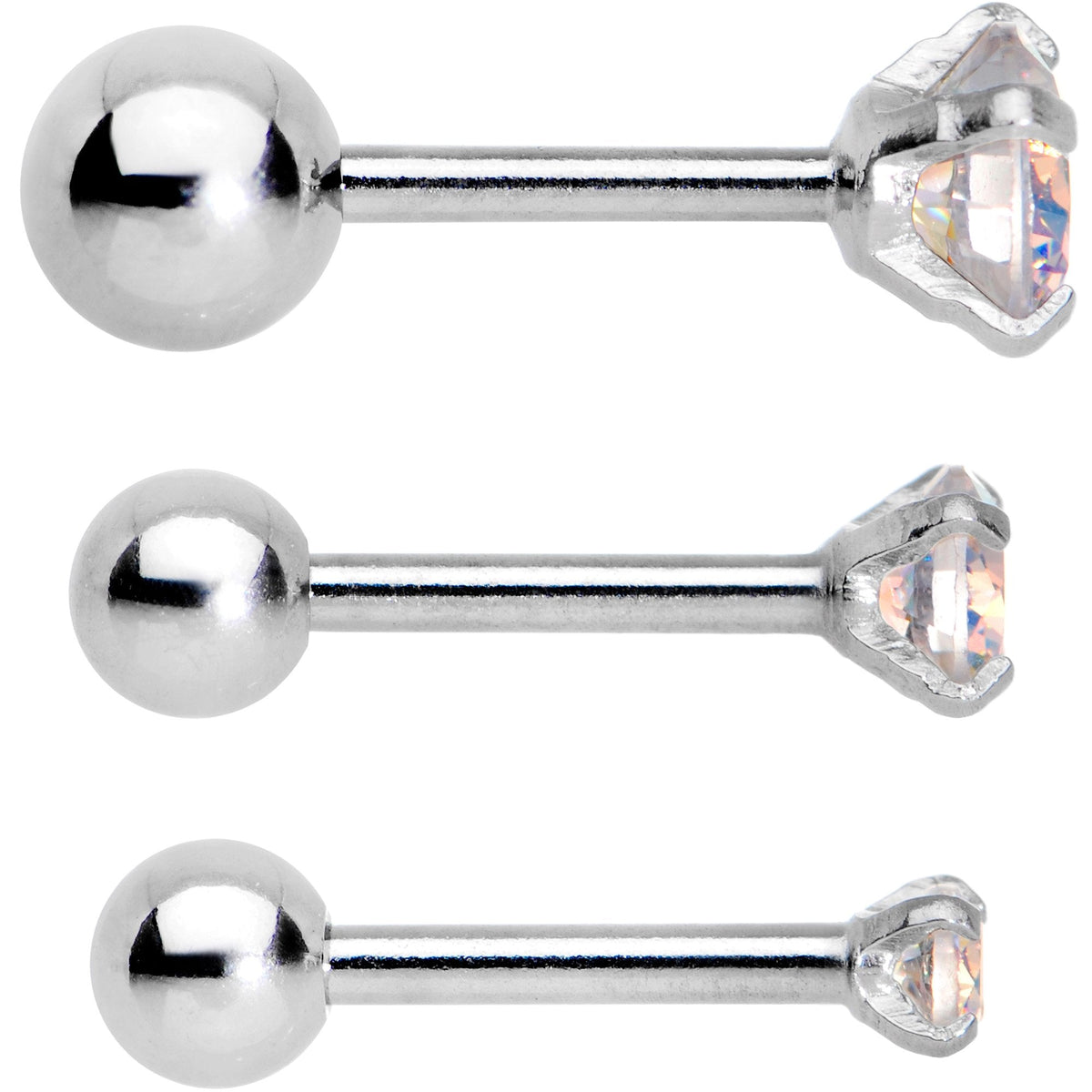 18G 5/16 Aurora CZ Gem Tragus Cartilage Earring 3 Pack Set