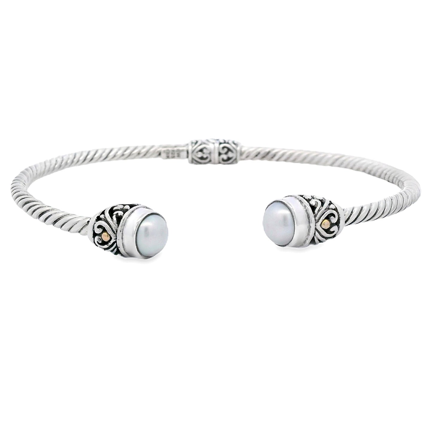 Pearl Bangle Bracelet Sterling Silver 18KT Gold