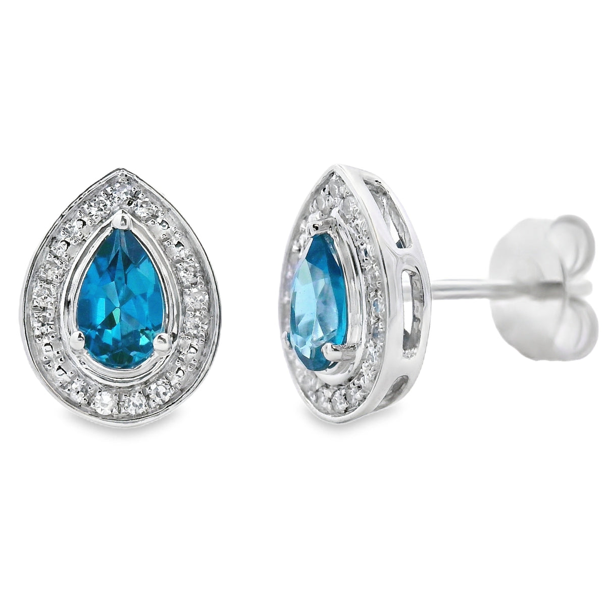 London Blue Topaz Diamond Stud Earrings 10KT White Gold