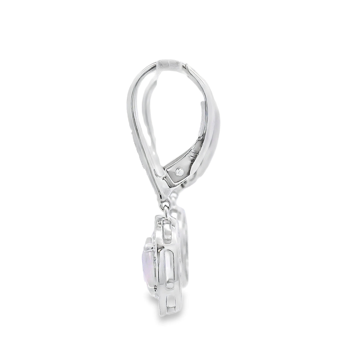 Rose Quartz Diamond Dangle Earrings 10KT White Gold