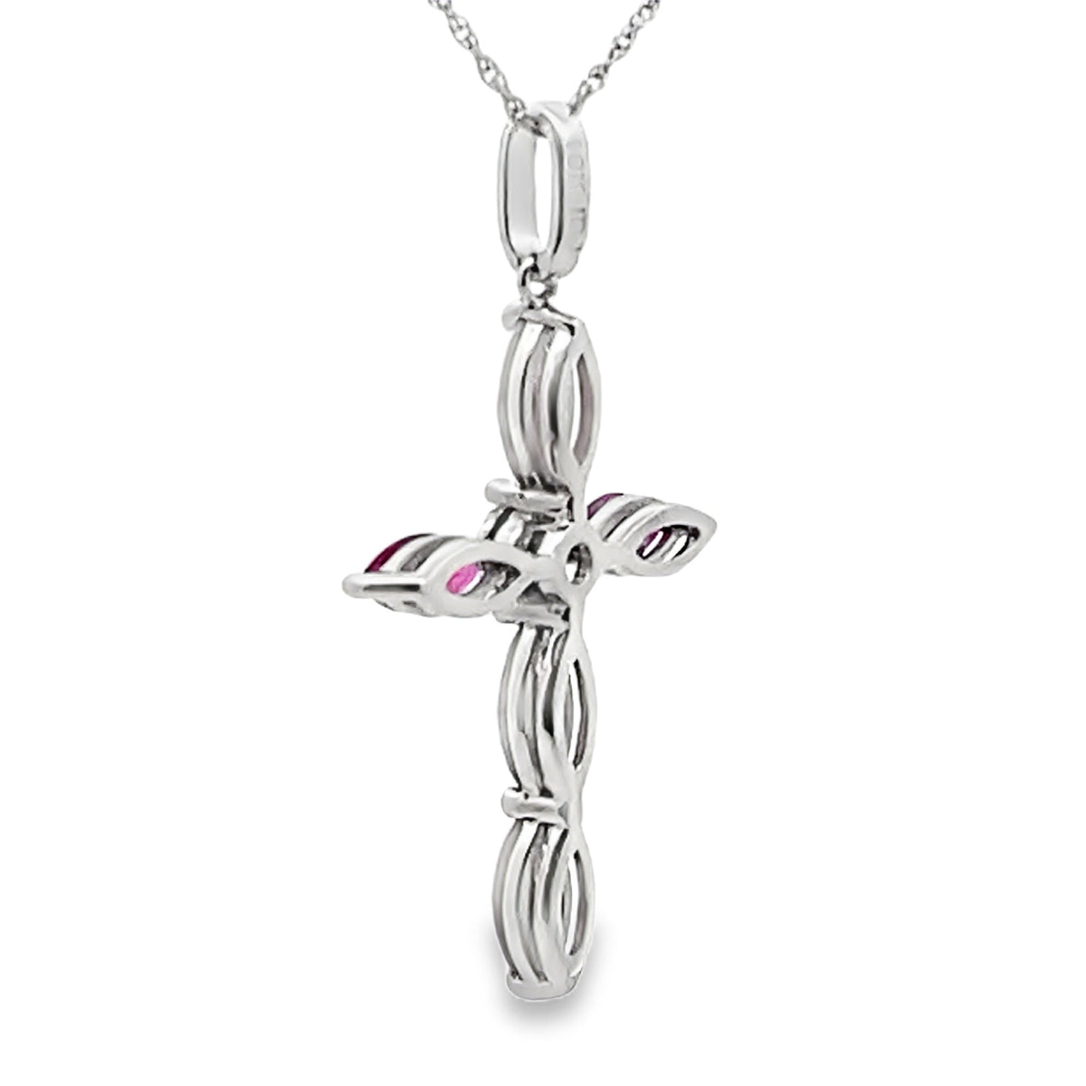 Ruby Diamond Cross Religious Pendant 10KT White Gold