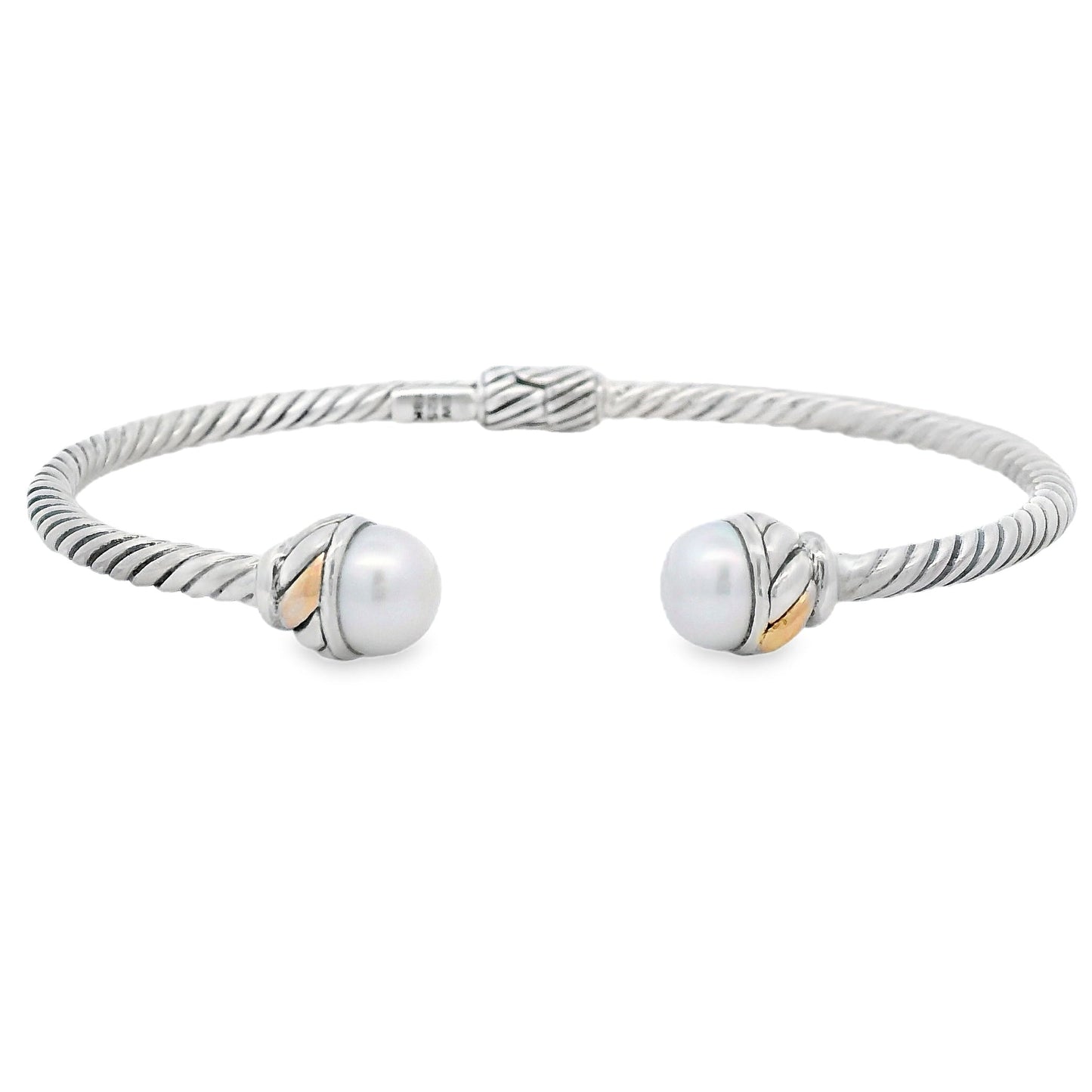Pearl Bangle Bracelet Sterling Silver 18KT Gold