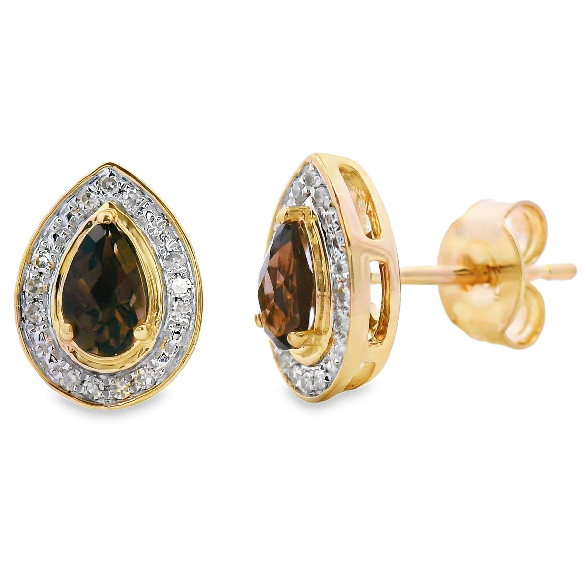 .50ct Quartz Diamond Stud Earrings 10KT Yellow Gold