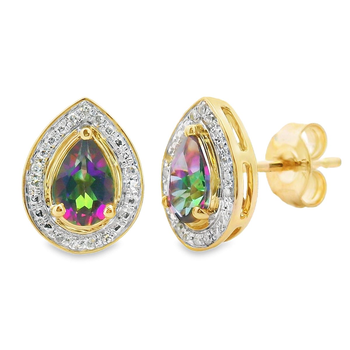 Mystic Fire Topaz Dangle Earrings 10KT Yellow Gold