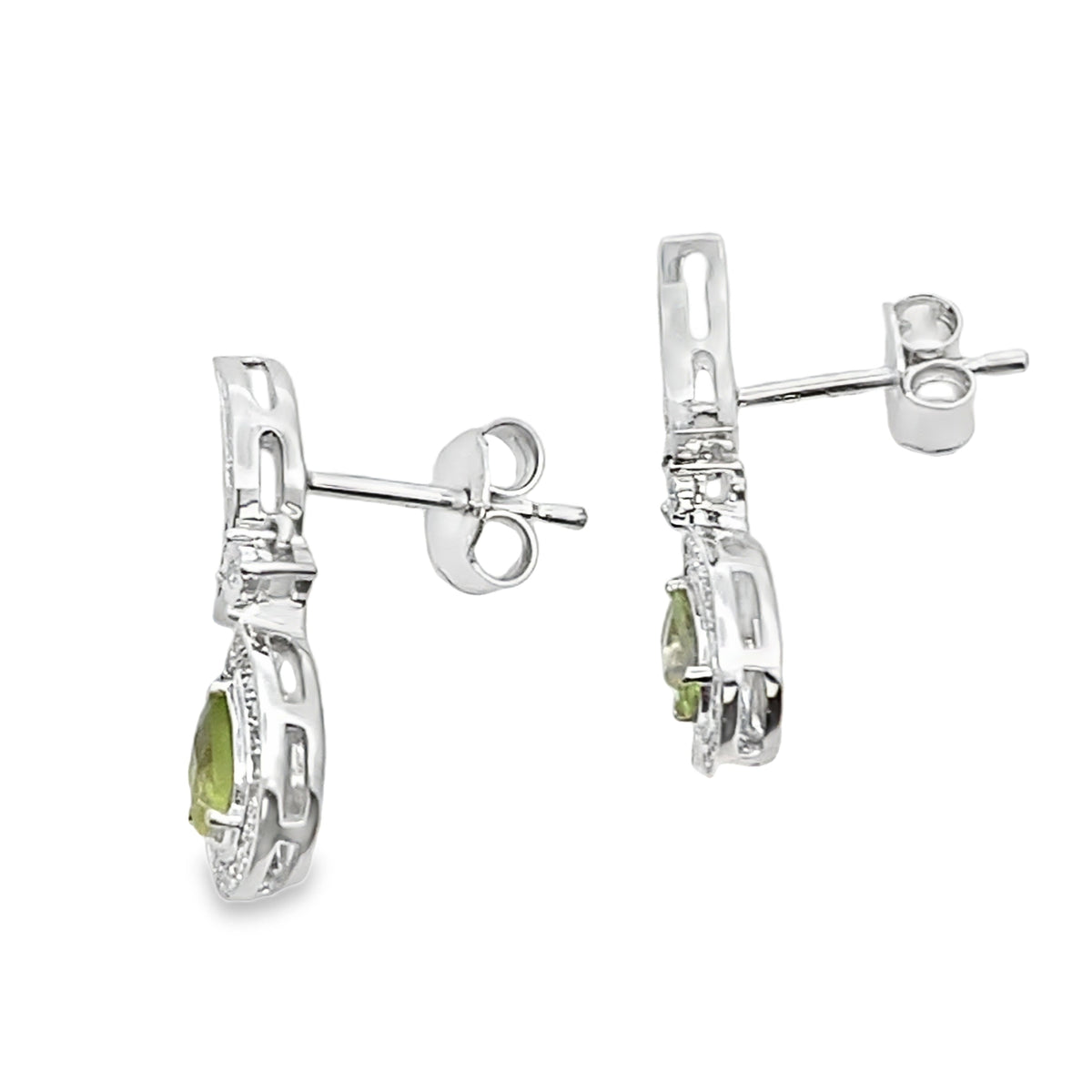 .52ct Peridot Diamond Dangle Earrings 10KT White Gold