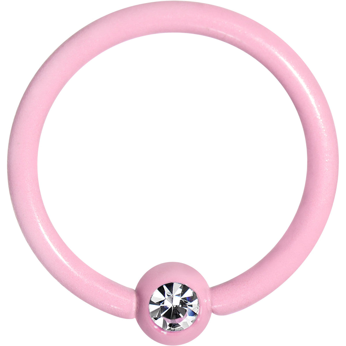 16G 5/16 Clear Gem Light Pink Acrylic Over Steel Captive Ring