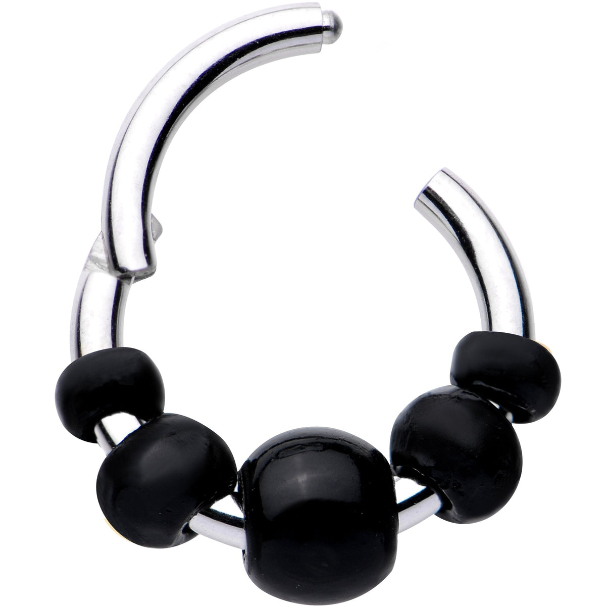 16G 5/16 Black Chunky Beads Hinged Segment Ring