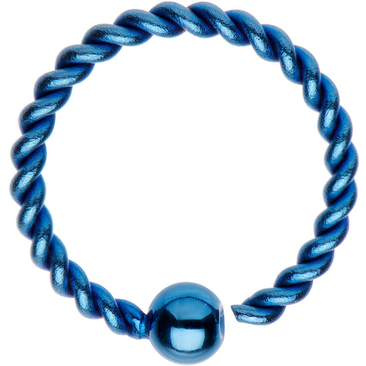 16G 3/8" Light Blue IP So Twisted Captive Style Seamless Ring