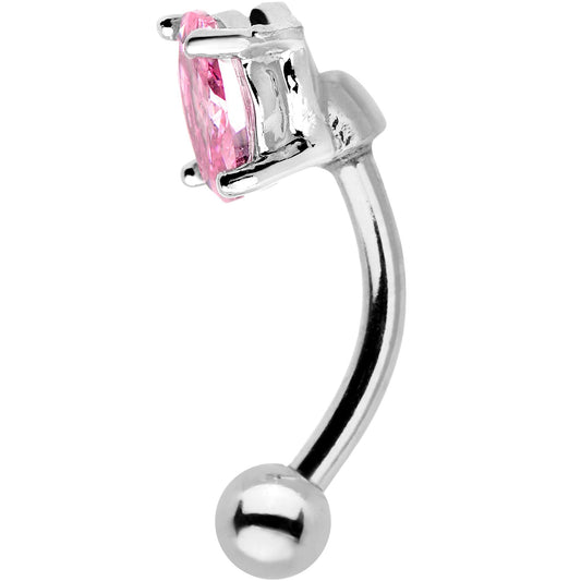 5/16 Pink CZ Gem Big Bling Curved Eyebrow Ring