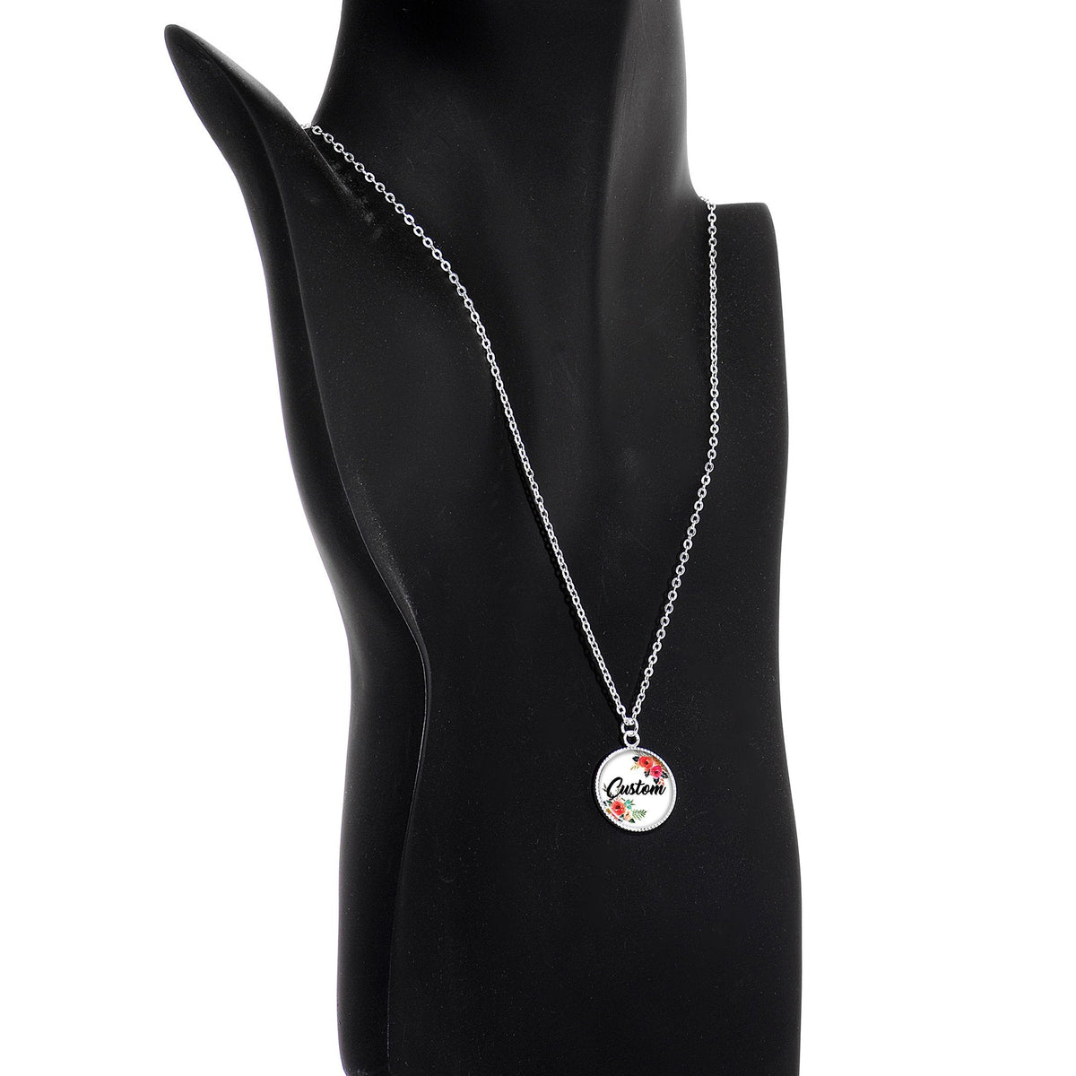 Custom Floral Personalized Name Silver Plated Chain Necklace