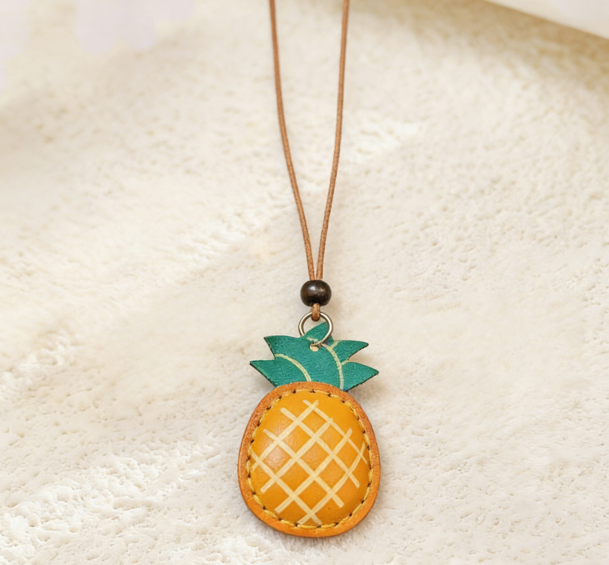 Handmade Pineapple Leather Bag Charm