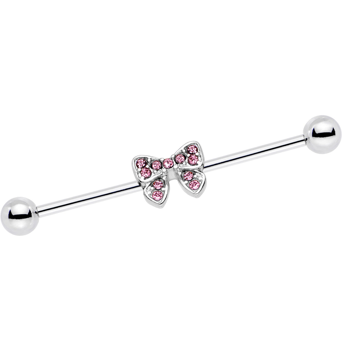 14G Pink Gem Knotted Bow Industrial Barbell 35mm