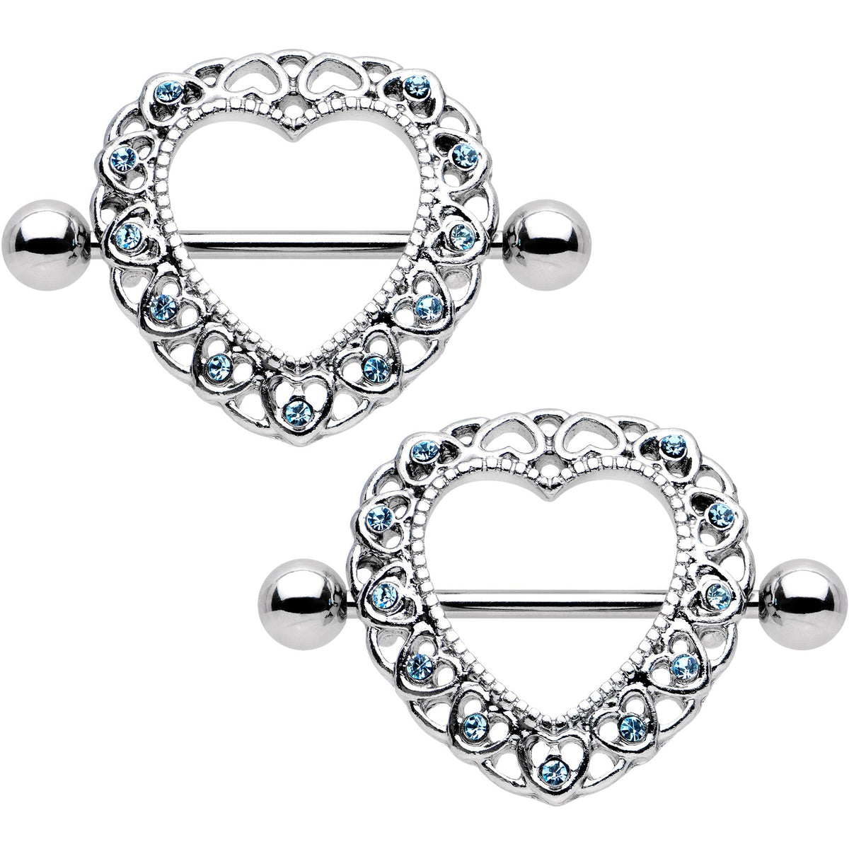 14G 7/8 Aqua Gem Heart Wreath Nipple Shield Set