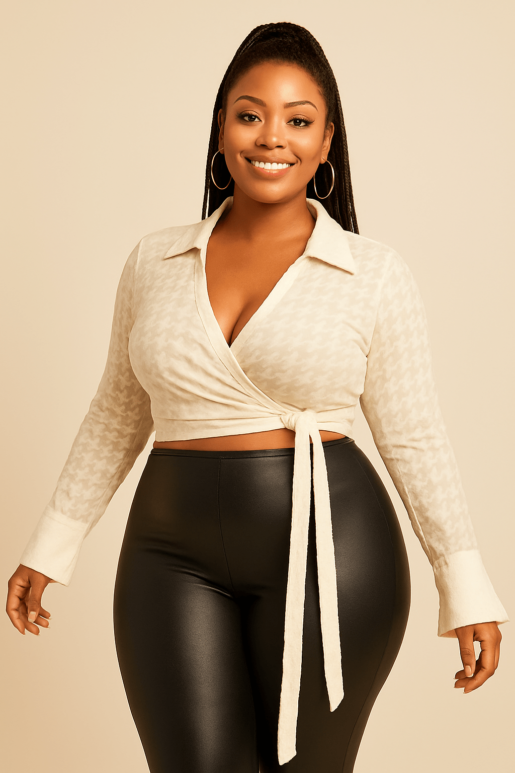Monaco Plus Knitted See-Through Tie Front Crop Top