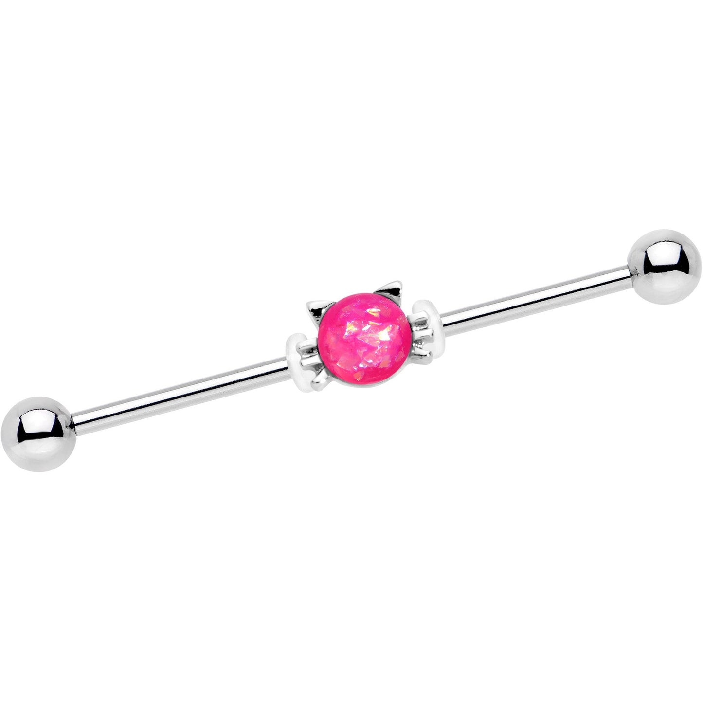 14G Pink Faux Opal Kitty Cat Whiskers Industrial Barbell 38mm