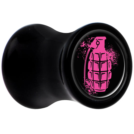 Black Acrylic Pink Grenade Saddle Plug Set 2G
