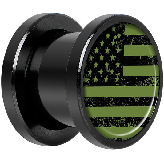 Green American Flag Black Anodized Screw Fit Plug Set 5mm to 20mm