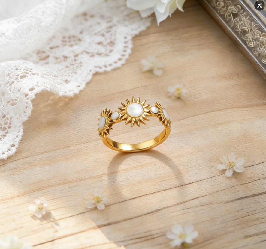 18K Gold Stainless Steel Sunflower Ring
