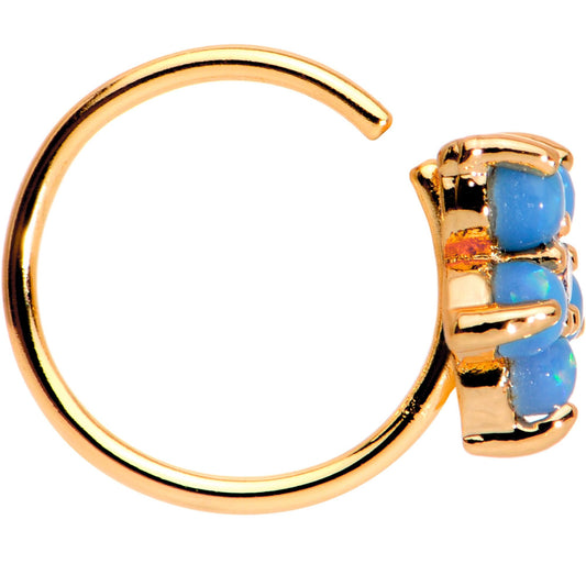 20G Clear CZ Aqua Faux Opal Rose Gold Tone Flower Circular Ring