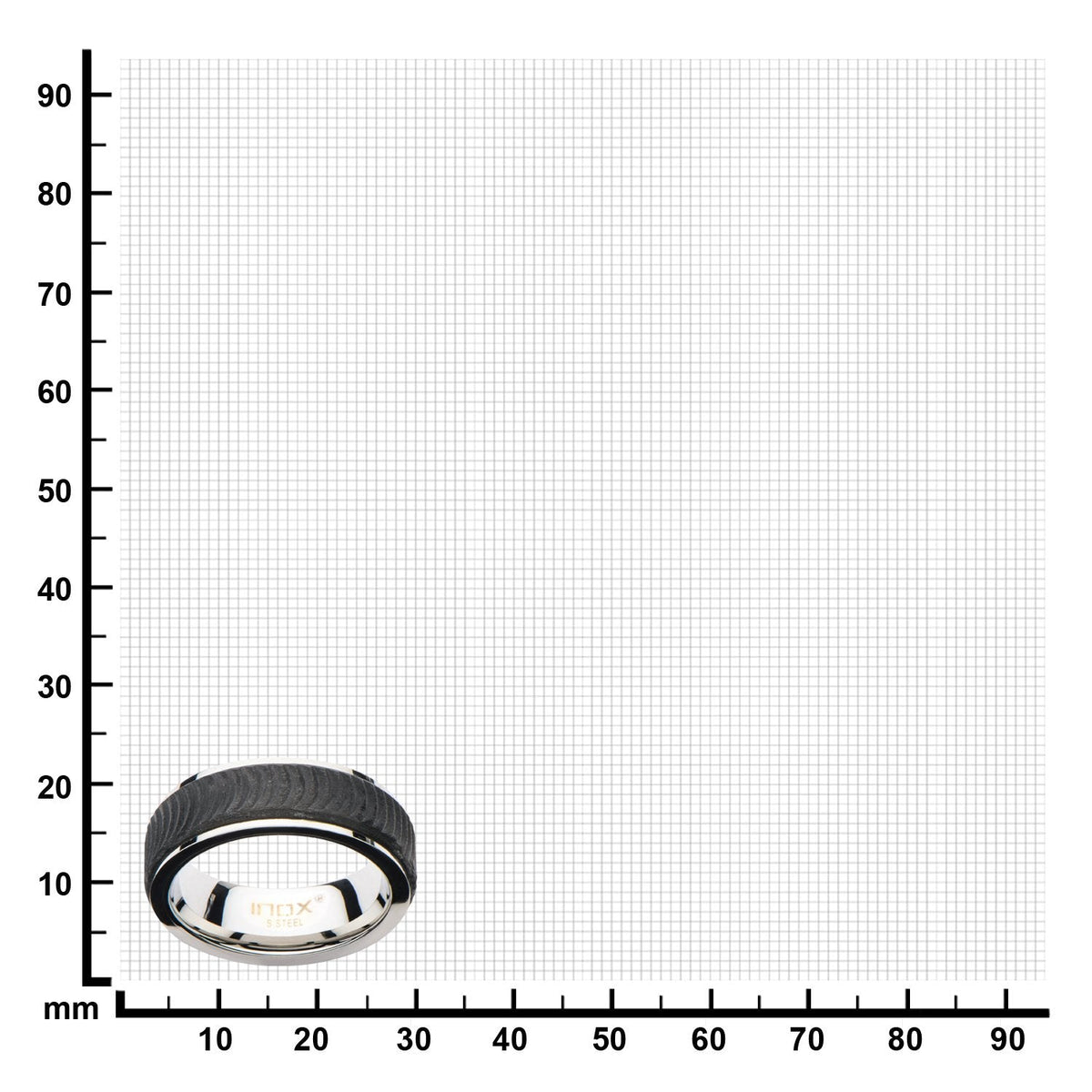 Mens Center Solid Carbon Fiber Ridged Stainless Steel Ring