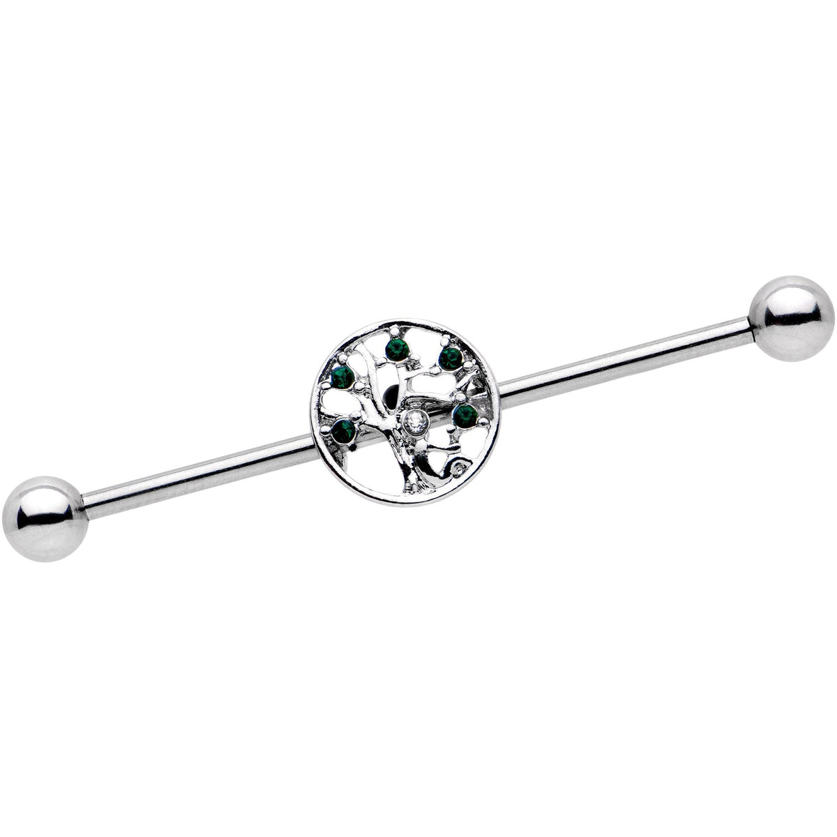 Clear Green Gem Fruity Tree of Life Industrial Barbell 38mm