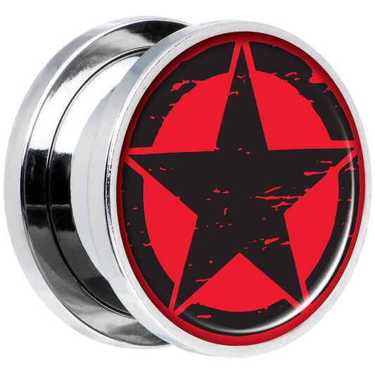 Black Red Distressed Star Steel Screw Fit Plug Set 5/8