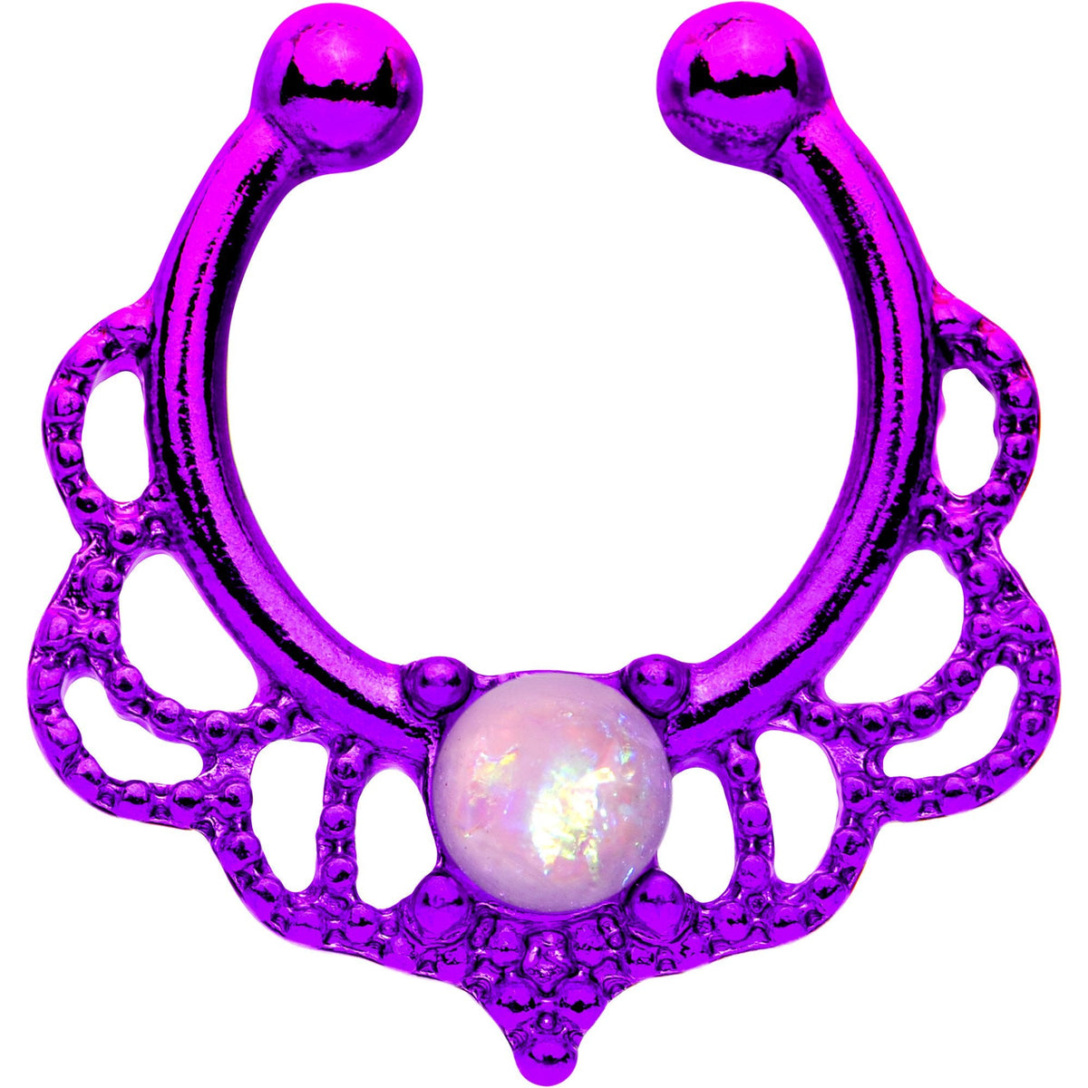 Pink Faux Opal Purple Filigree Shimmer Clip On Fake Septum