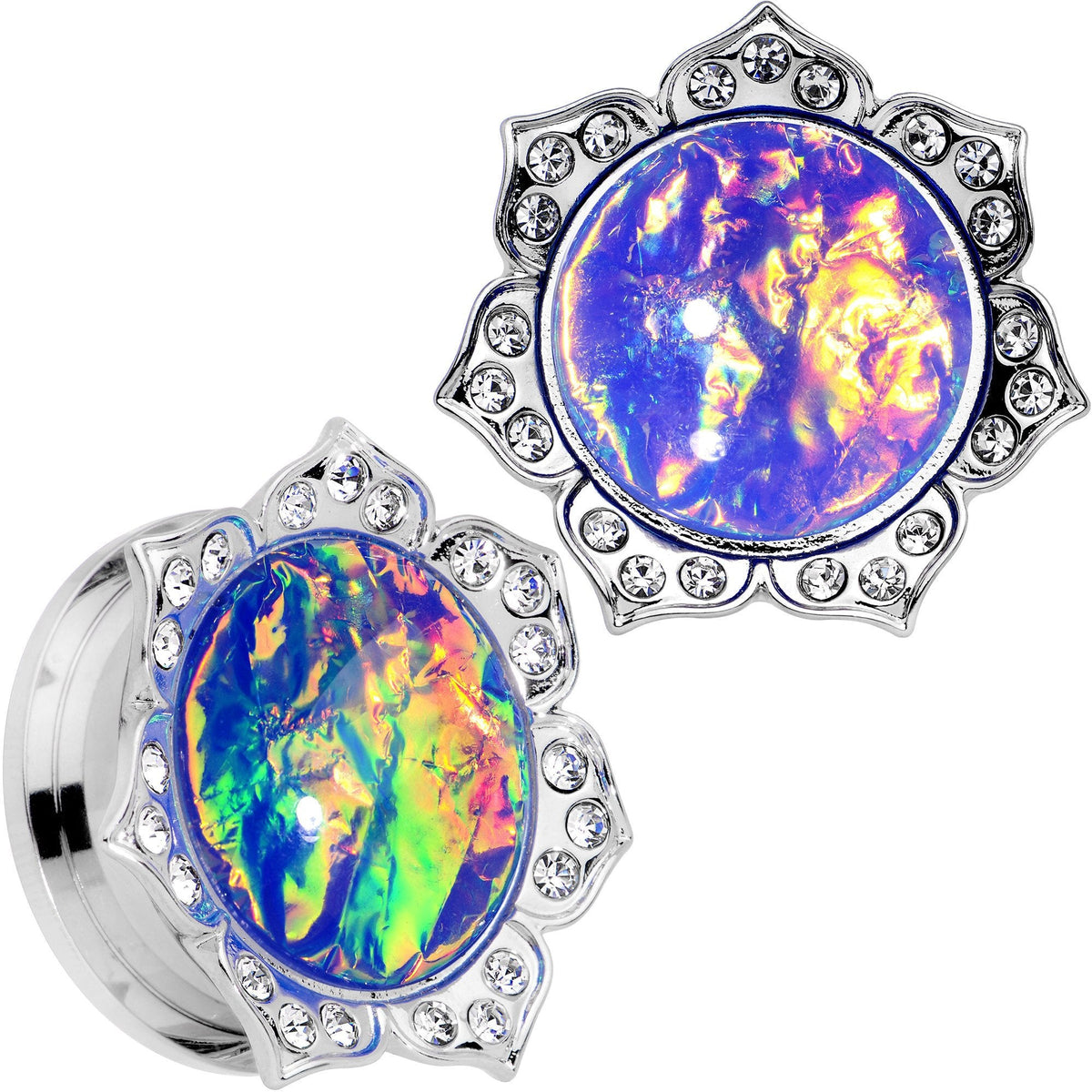 Purple Faux Opal Wild Flower Screw Fit Tunnel Plug Set 0G to 1"