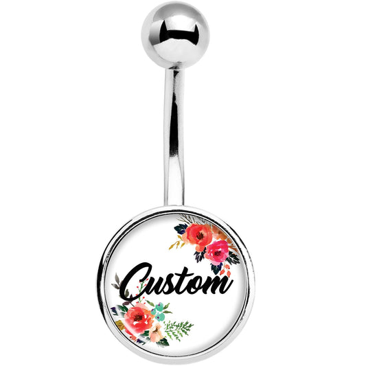 Custom Floral Personalized Name Belly Ring
