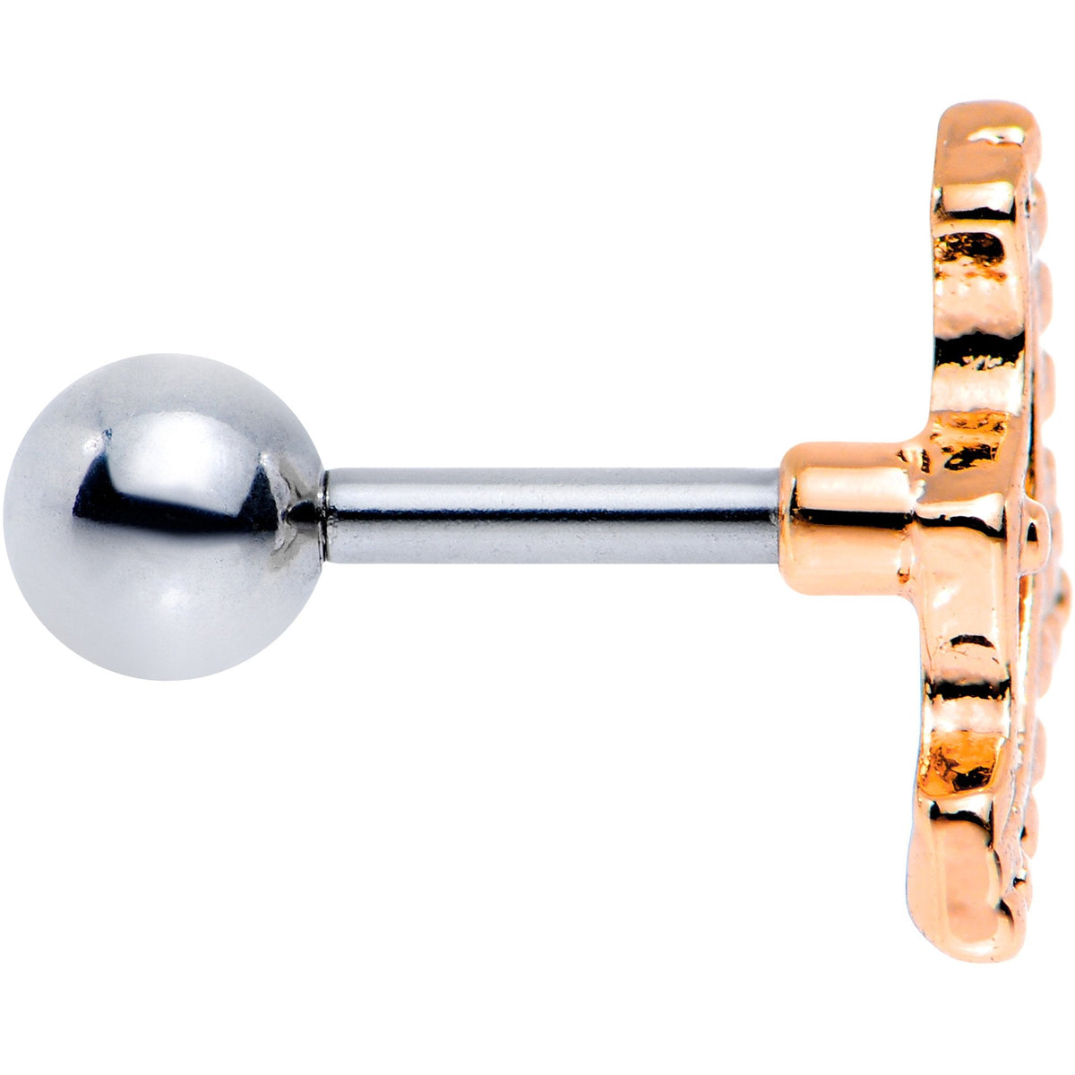 16G 1/4 Rose Gold Tone Crescent Bow Cartilage Tragus Earring