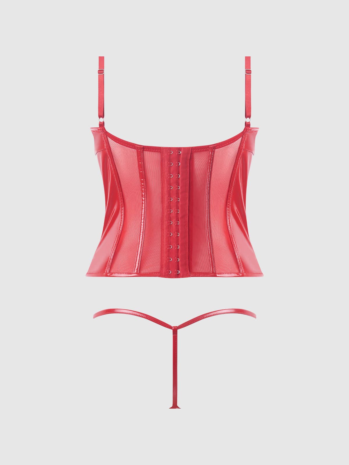 TRIXIE PATENT LEATHER LACE UP BUSTIER & G-STRING SET