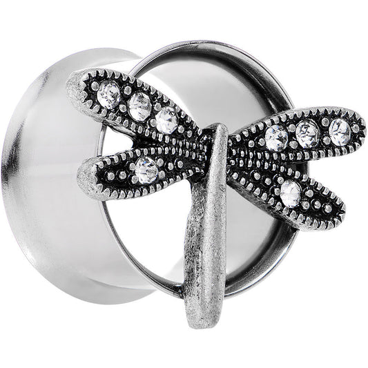 5/8 Clear Gem Steel Hi Sky Dragonfly Double Flare Tunnel Plug Set