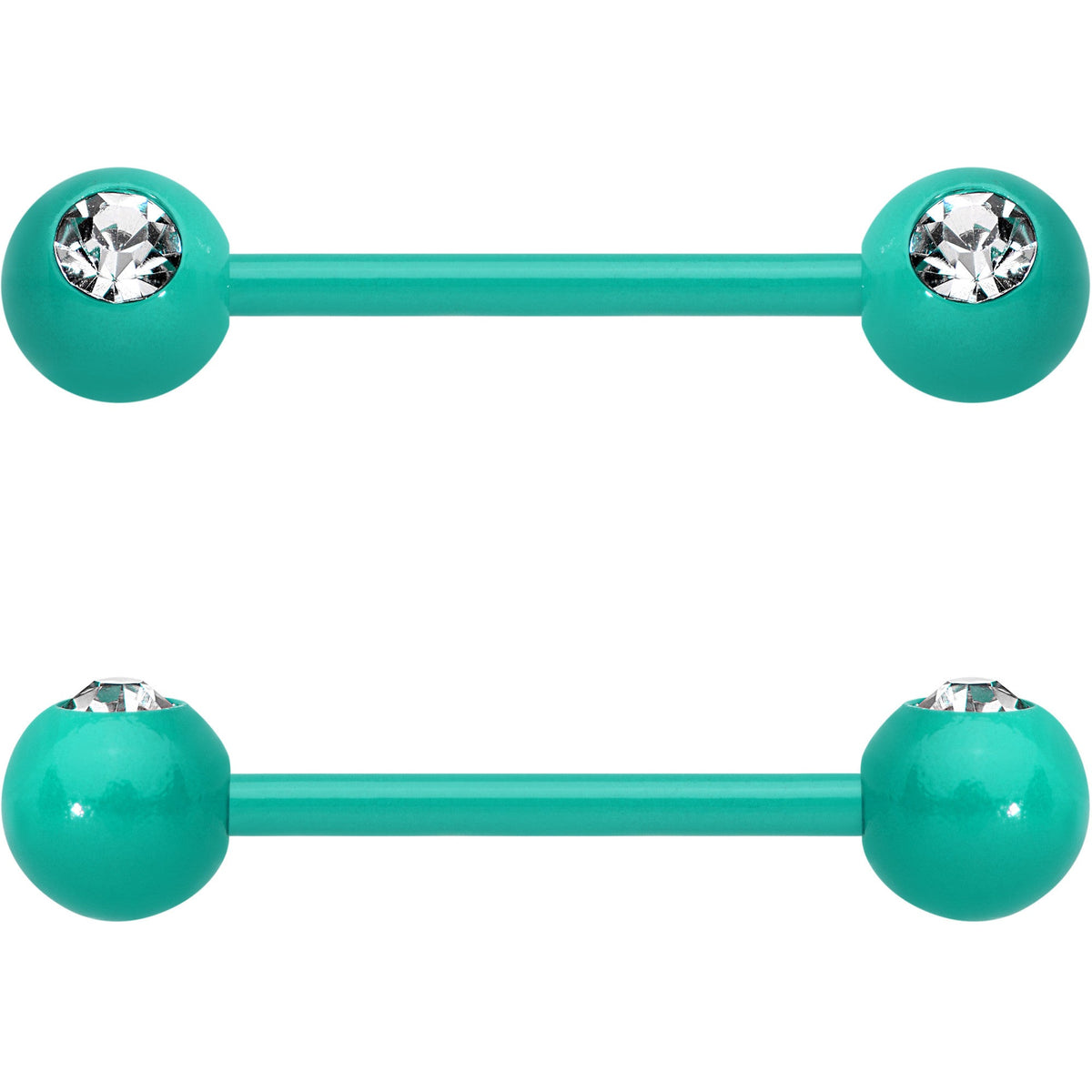 14G 5/8 Clear Gem Green Acrylic Over Steel Nipple Barbell Set
